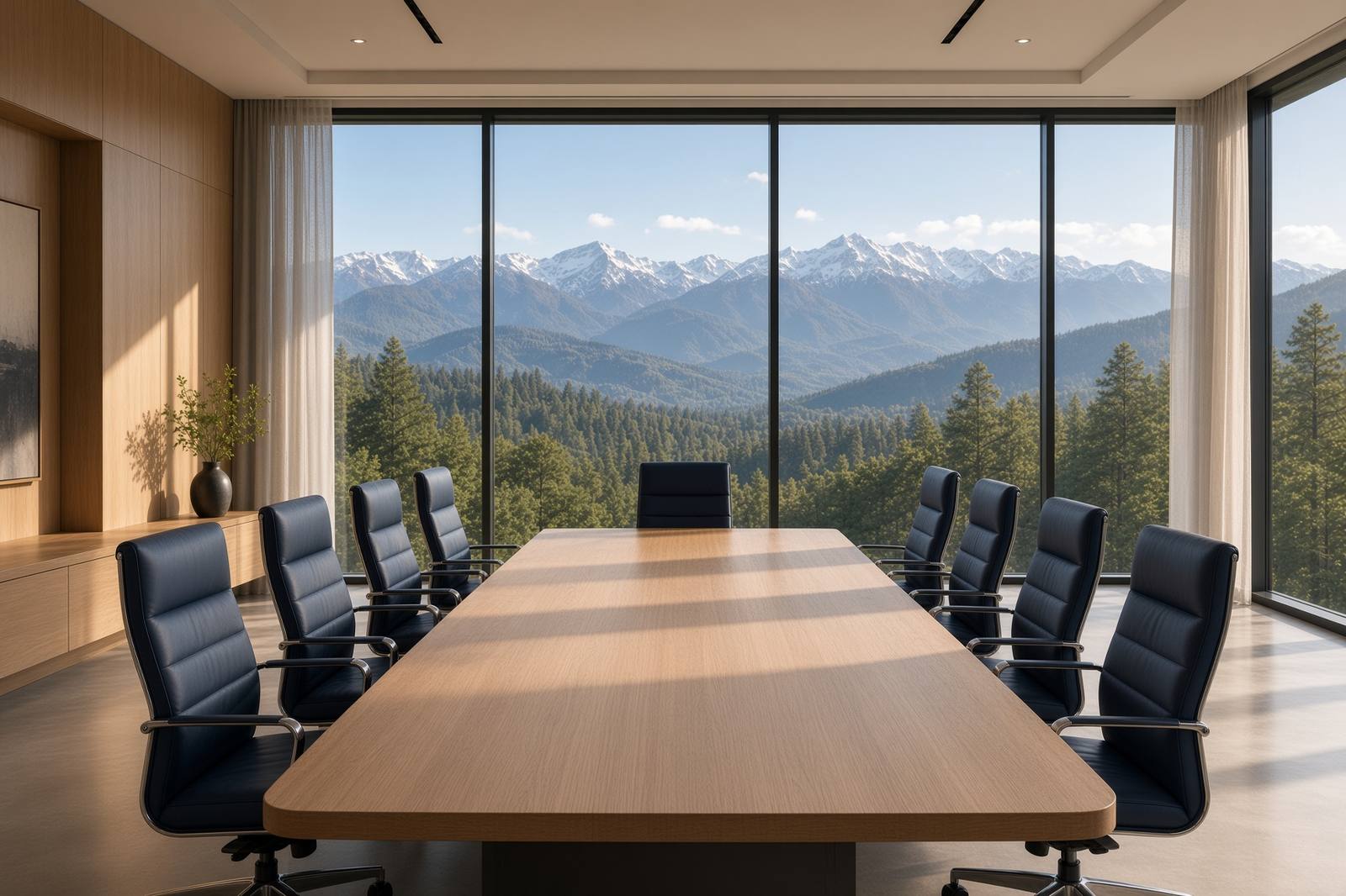 Sala de directorio con vista a la cordillera en el sur de Chile